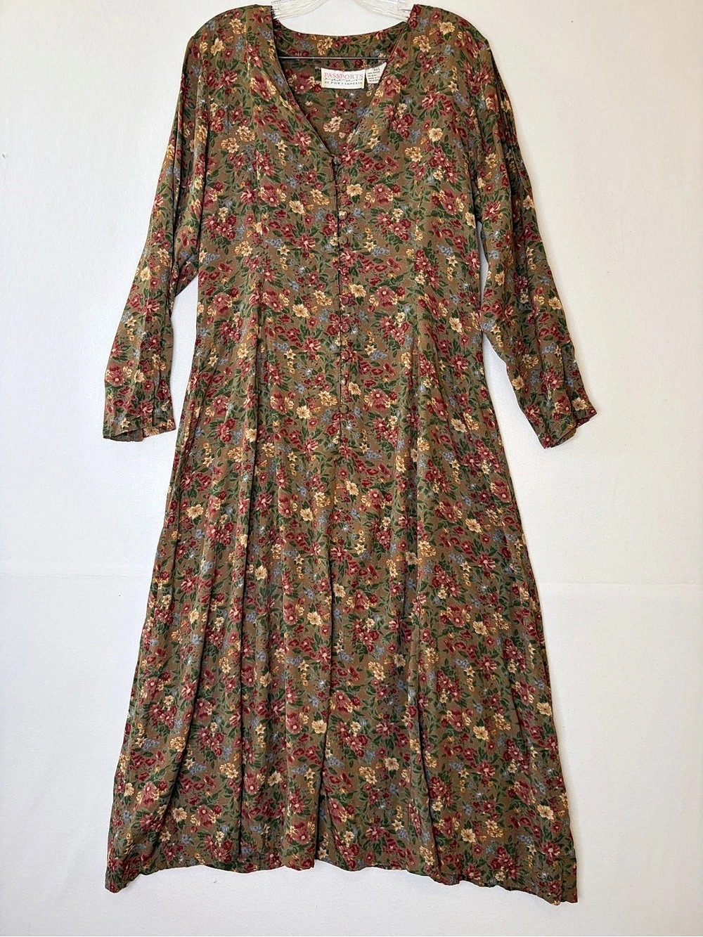 Vintage 90s Passports of Pier 1 Floral Rayon Button Front Maxi Dress Size L